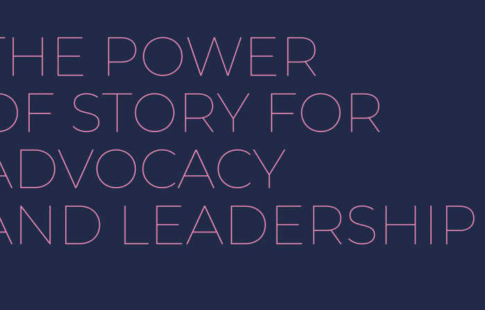 The photo shows the title of the training session, The Power of Storytelling for Advocacy and Leadership